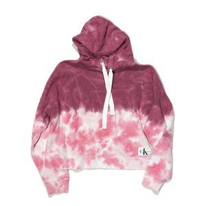 Calvin Klein Jeans CK Womens Size M Pink Tie Dye Cropped Hoodie Sweatshirt